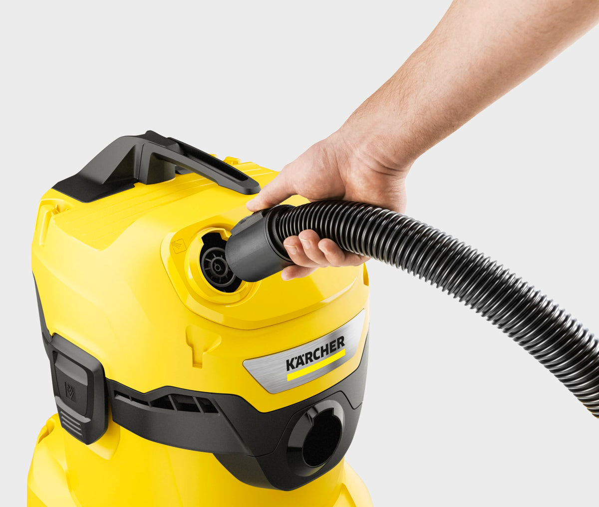 KÄRCHER WD 4 V-20/5/22 Wet & Dry Vacuum Cleaner, 20 l plastic container, 5 m cable, 2.2 m suction hose, clip floor nozzle, "Pull & Push" locking system, flat pleated filter and fleece filter bag, Yellow - 1.628-209.0