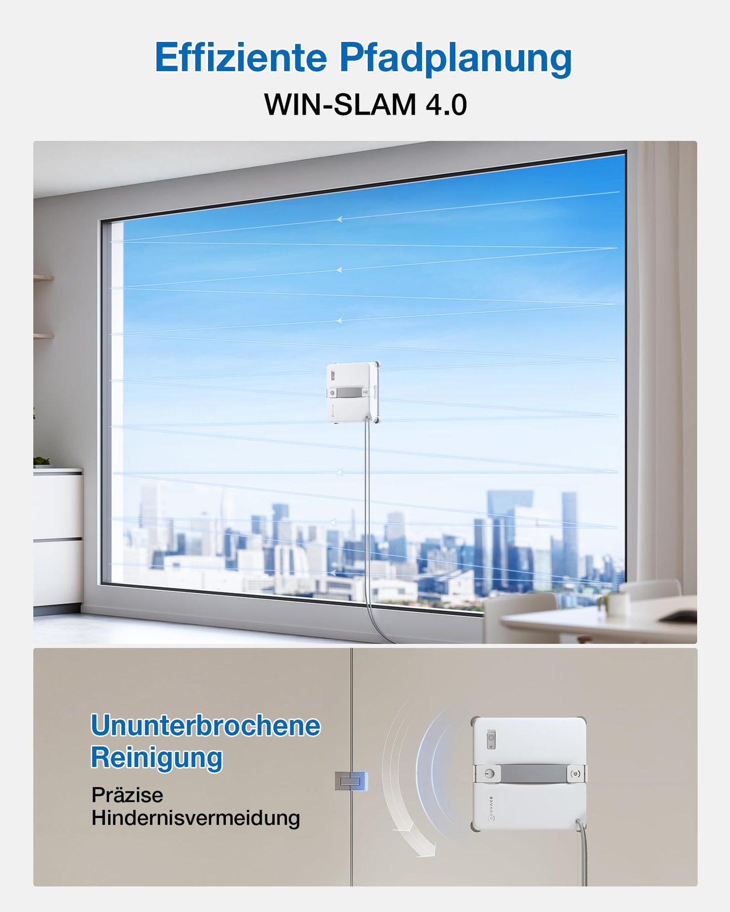 ECOVACS WINBOT Mini 2 window cleaning robot with corner brushes & ultrasonic atomization, ultra slim & light for narrow windows, smart navigation, 6 app modes, 10-level security system