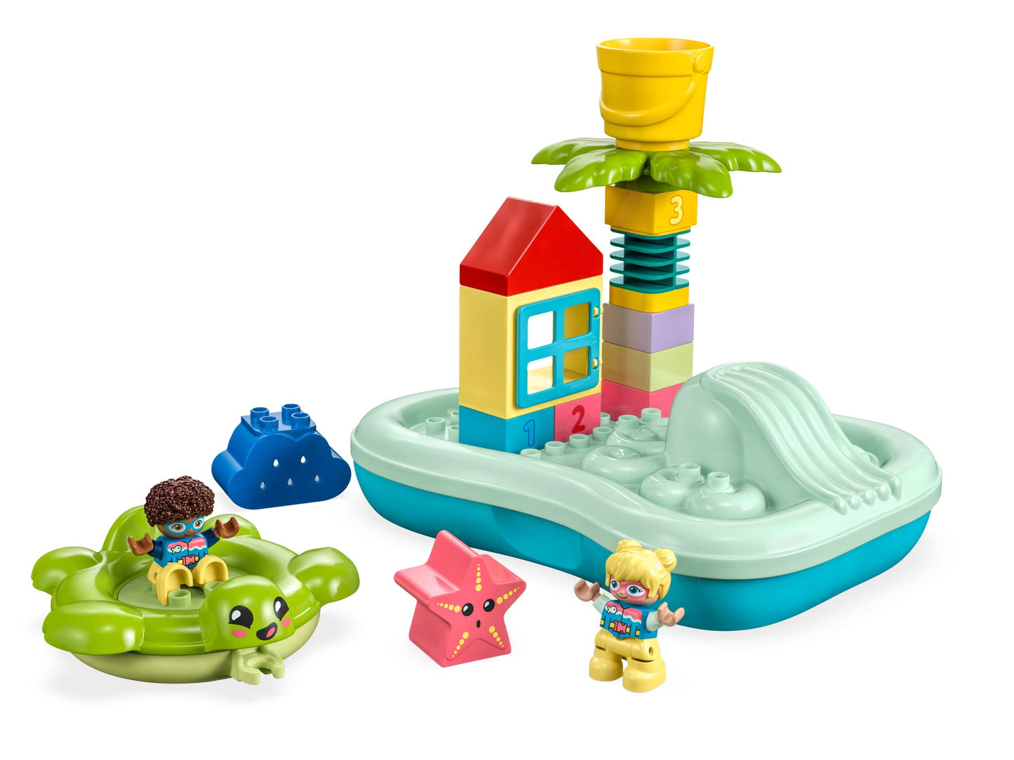 LEGO DUPLO Water Slide Set, Bath Toy for Toddlers Ages 2+, with Floating Island, Turtle and Starfish Animal Figures, Easy to Clean Bathtub Water Toy 10989