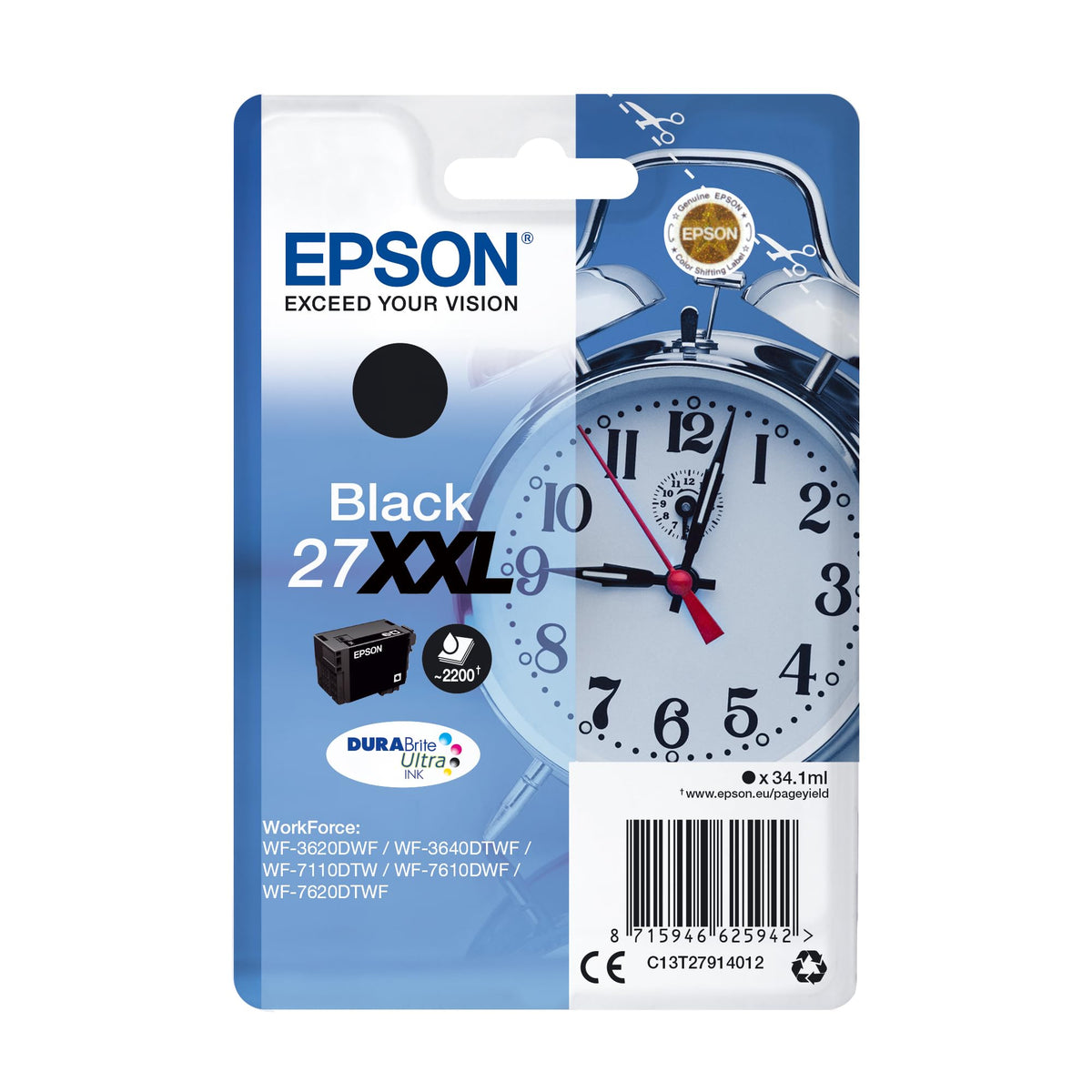 Epson Original 27XXL Ink Cartridge (WF-3620DWF, WF-3640DTWF, WF-7110DTW, WF-7210DTW, WF-7610DWF, WF-7620DTWF, WF-7710DWF, WF-7715DWF, WF-7720DTWF), black - C13T27914012