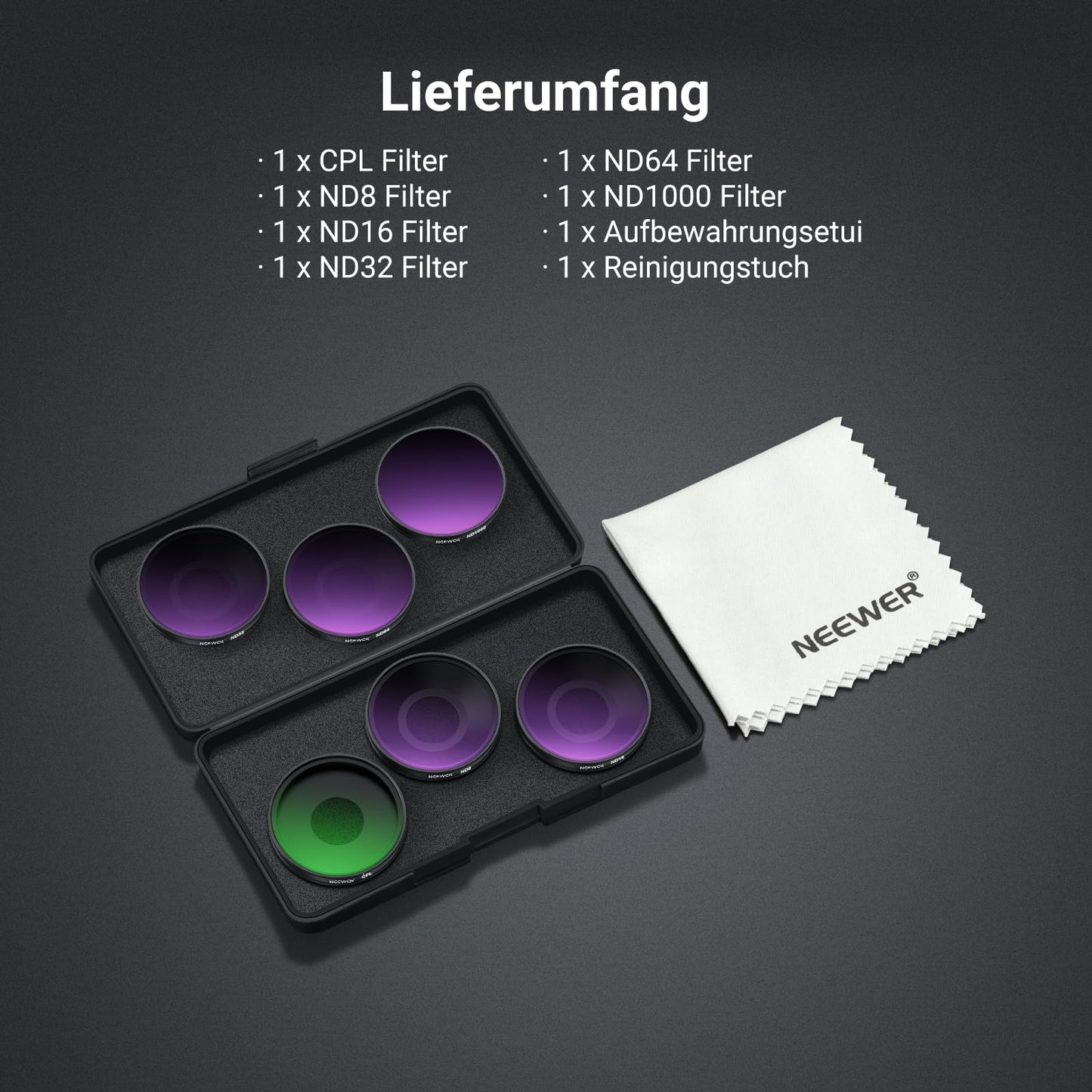 NEEWER CPL + ND filter set compatible with DJI Osmo Action 6 only, ND8/16/32/64/1000 adjustable circular polarizing filter gray filter, screw-on multi-coated action cam photo accessories, FL-B101