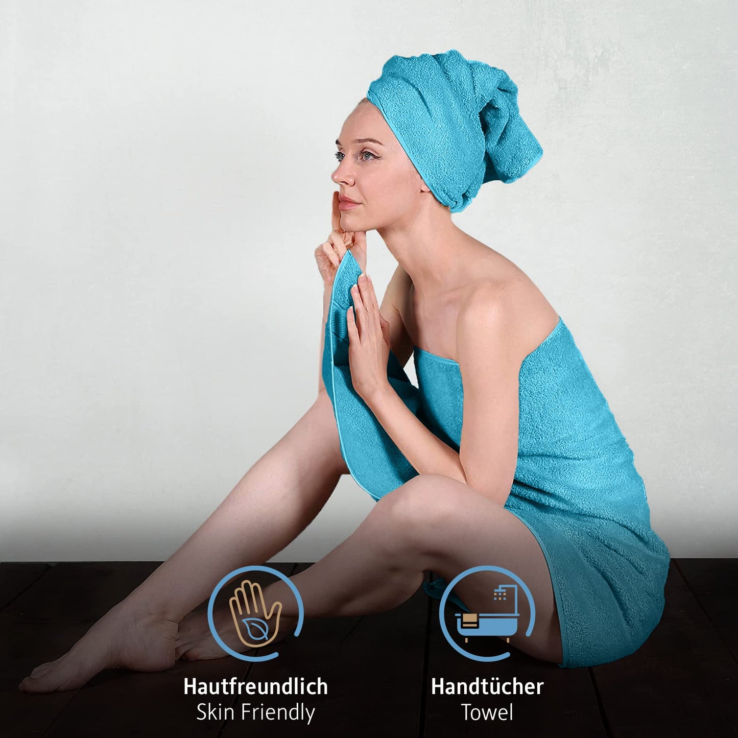 Komfortec set of 8 towels, 4 bath towels 70x140 cm & 4 hand towels 50x100 cm, 100% cotton terry cloth, fluffy and absorbent, turquoise - 4er-50x100-und-4er-70x140-turkis