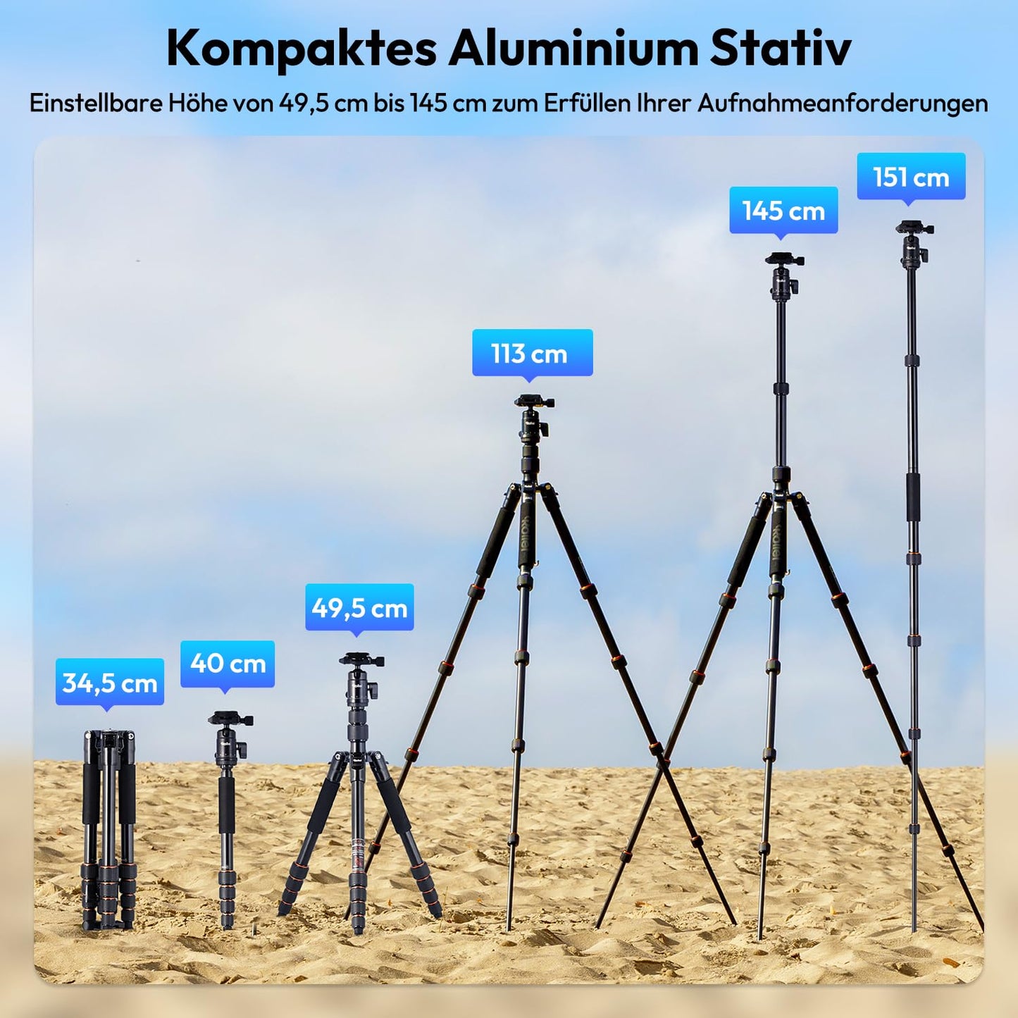 Rollei Compact Traveler No.1 Black, 145cm Tripod Camera Compact Lightweight Travel Tripod Made of Aluminum Photo Tripod with Ball Head Arca Swiss Compatible Camera Tripod & Monopod for DSLR and Smartphone - 22585