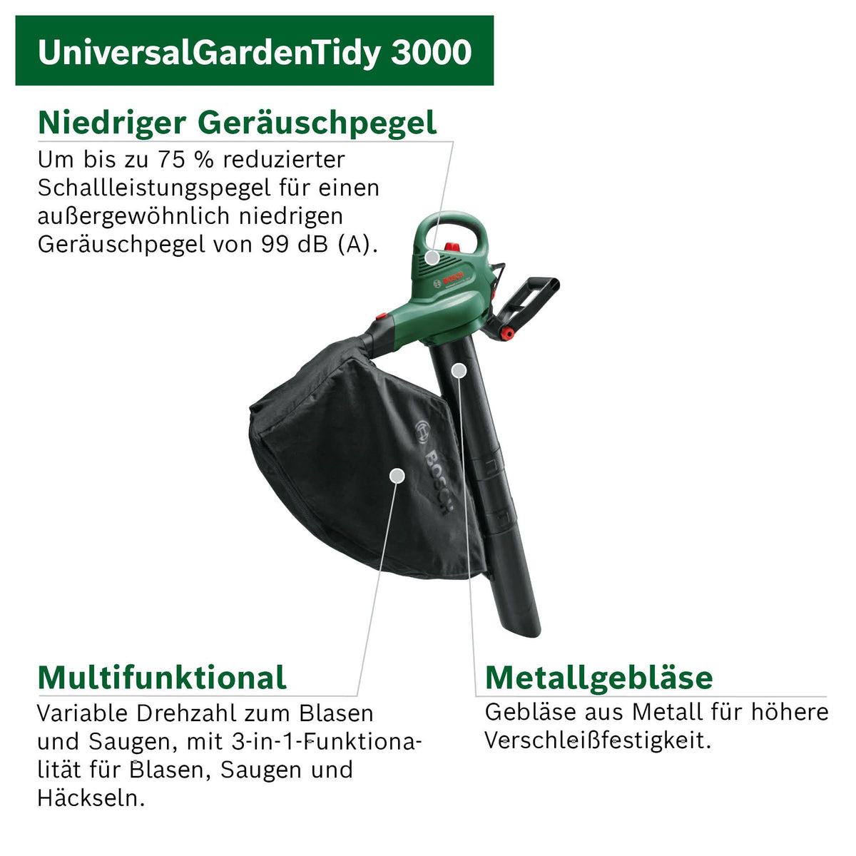 Bosch electric leaf vacuum/blower UniversalGardenTidy 3000 - 06008B1001