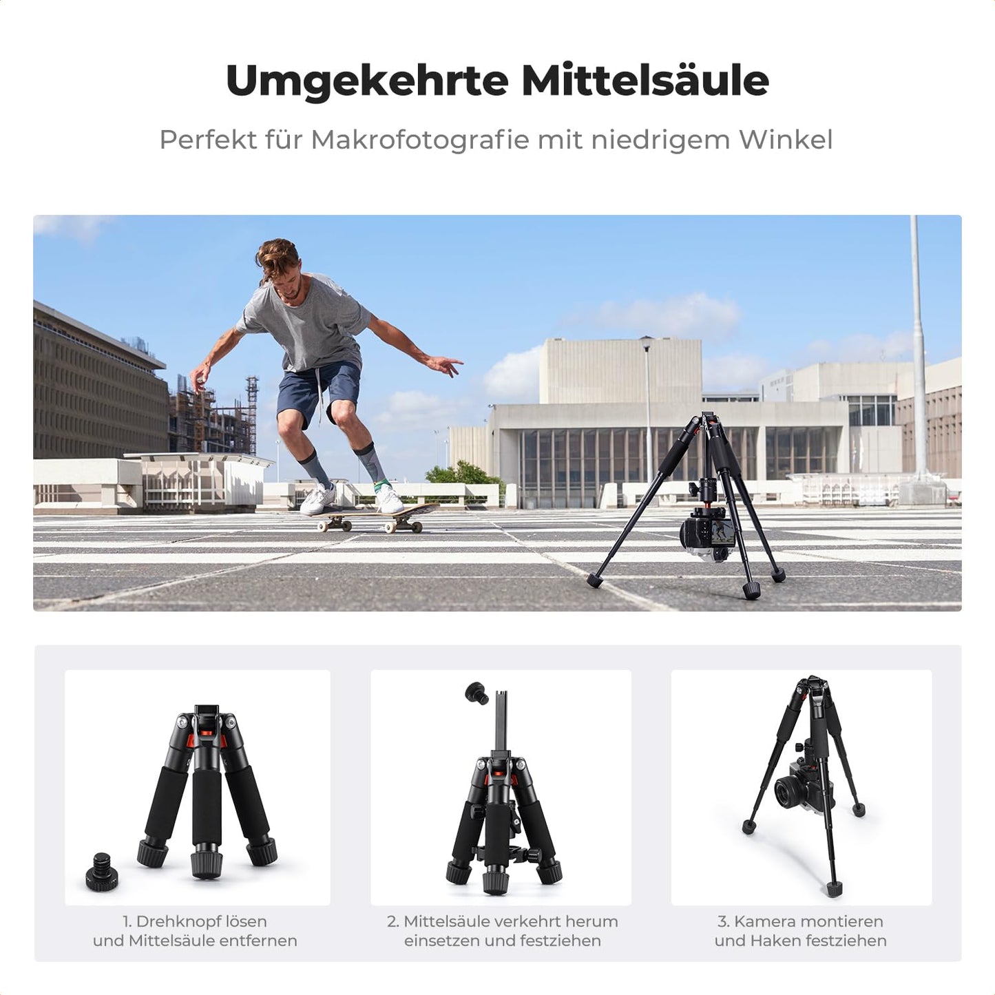 K&F CONCEPT Black-Orange Mini Tripod, 55cm Aluminum Camera Tripod with 360° Ball Head, Foldable Design for Easy Storage and Travel-Friendly, 1/4" Plate for DSLR/Smartphone, Max. Load 6kg - S225A0+BH-25L