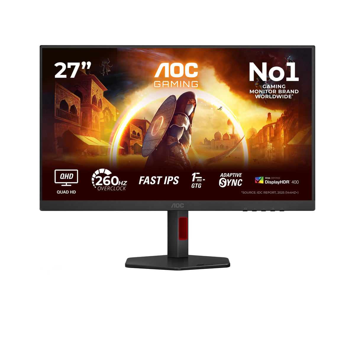 AOC Q27G4ZR Monitor de gaming de 27 inch WQHD, 260Hz, panou Fast IPS, 1ms GtG, HDR400, compatibil G-Sync, ajustare pe înălțime, difuzoare, (2560x1440 HDMI 2X 2.0 DP 1x 1.4) Negru