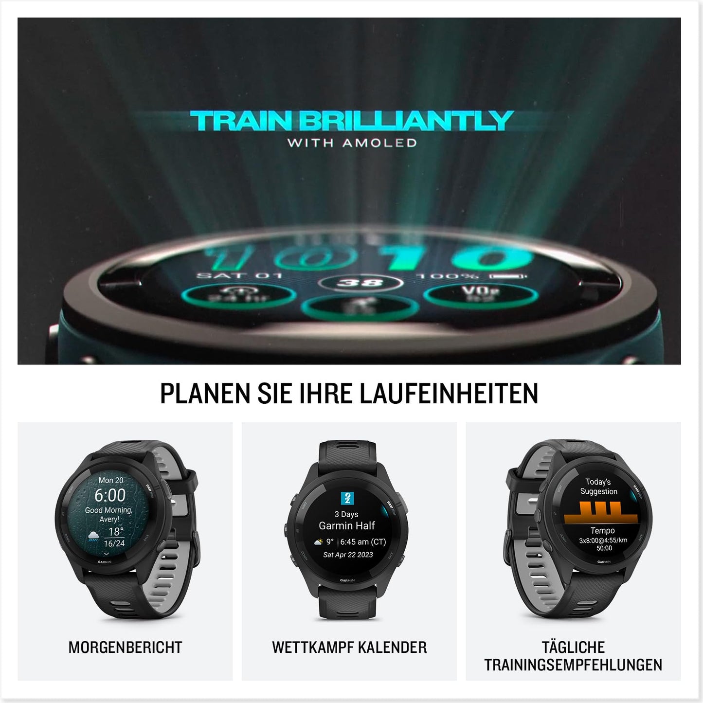 Forerunner 265 46mm - running watch, 1.3" AMOLED display, 13 day battery life, 30+ sports apps, training analysis, special running functions, training readiness, extended sleep functions, GarminMusic - 010-02810-11