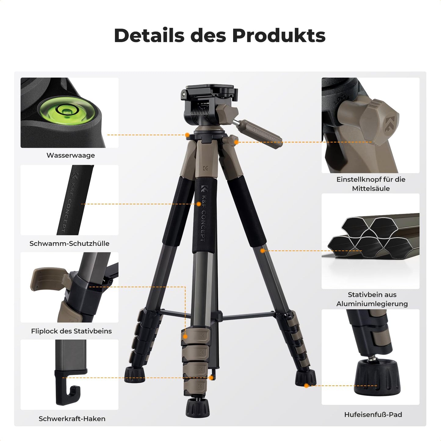 K&F CONCEPT Aluminum Camera Tripod S255A3+BV01, Lightweight Tripod with Bag, 190cm Mobile Phone Tripod for Canon Nikon Sony Camera/DSLR/Camcorder/Smartphone, Travel Tripod with Mobile Phone Tablet Holder (Grey)