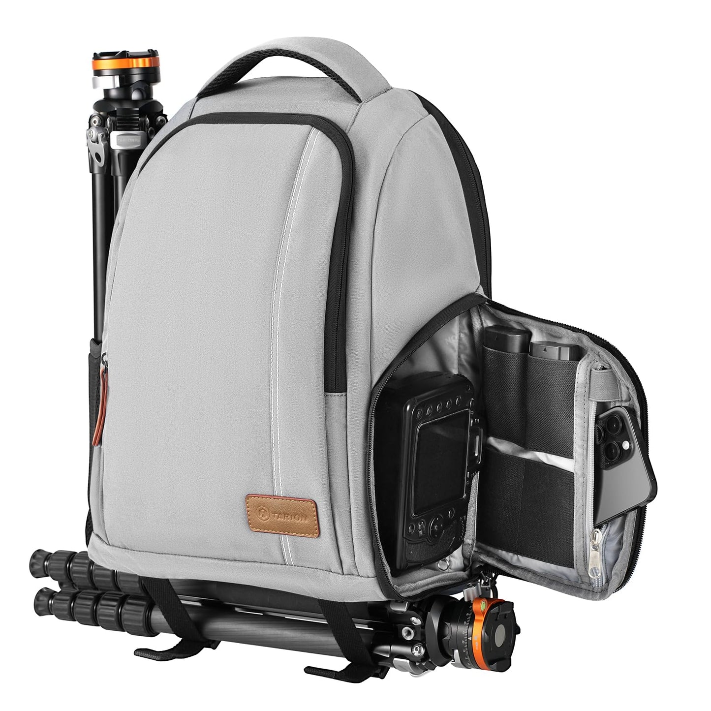 TARION camera backpack lightweight camera backpack with 15 inch laptop compartment gray - TB02-GY-EU