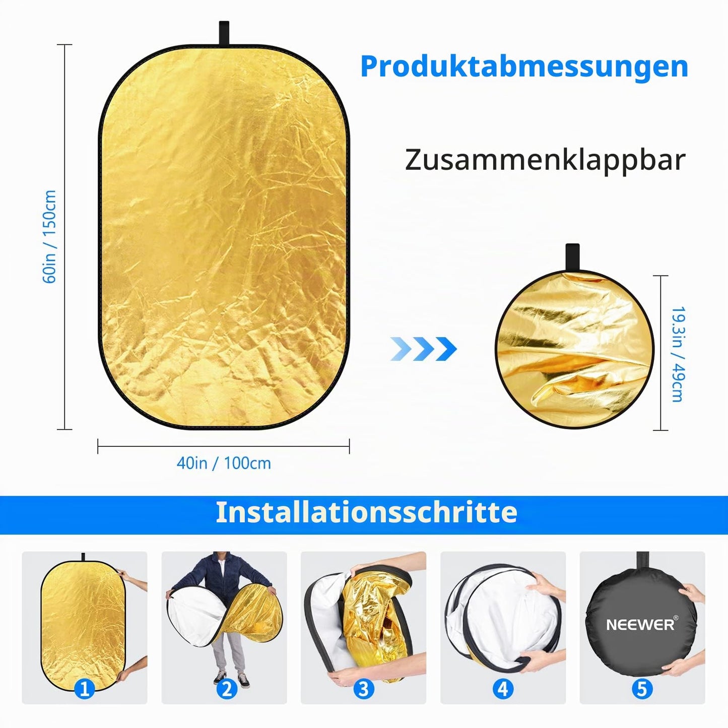 NEEWER 40"x60"/100x150cm light reflector for photography - 10071556