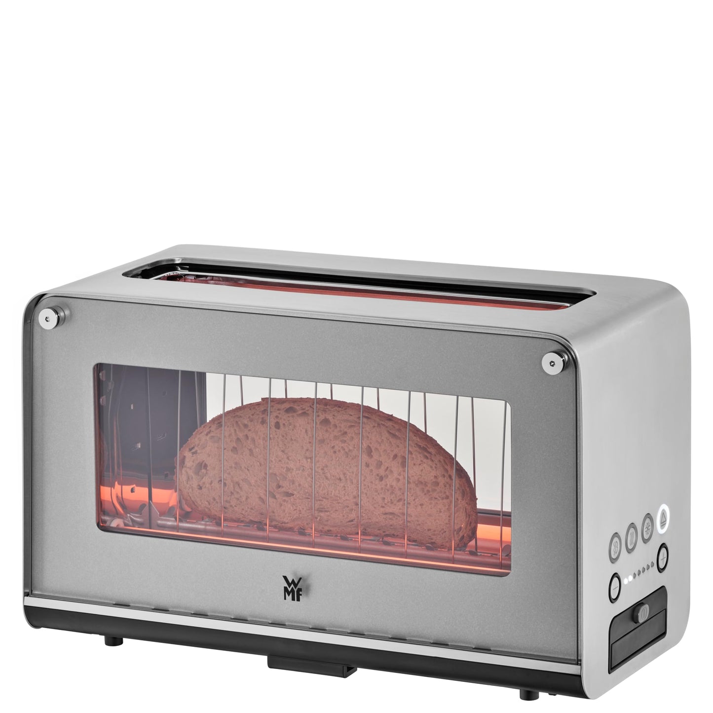 WMF Lono toaster glass with bread roll attachment, for 2 slices, XXL toast, warm-up function, 7 browning levels, matt stainless steel - 414140011