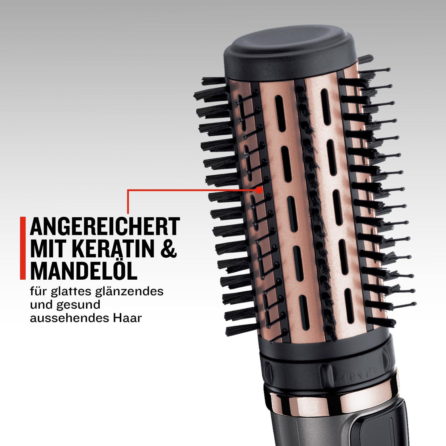 Remington hot air brush rotating [automatic] Keratin Protect (incl. 3 attachments: 2 round brushes + hairline booster for more volume) + hair clips, ceramic coating with almond oil, AS8811, gray