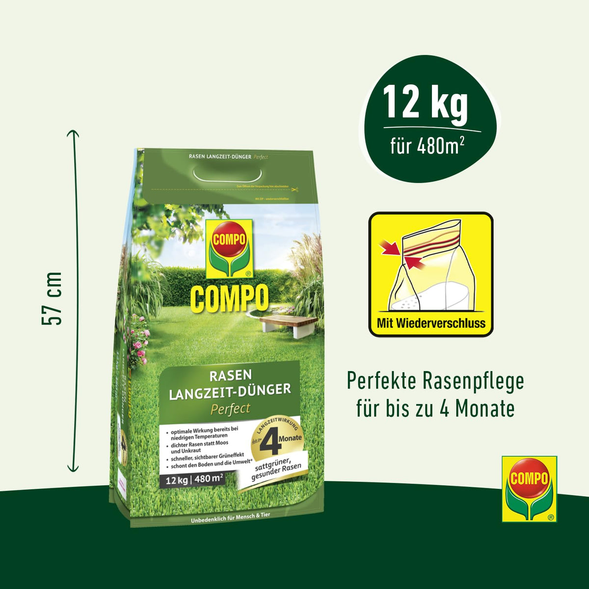 COMPO Îngrășământ pentru gazon pe termen lung Perfect 12kg pentru 480m² - 23698