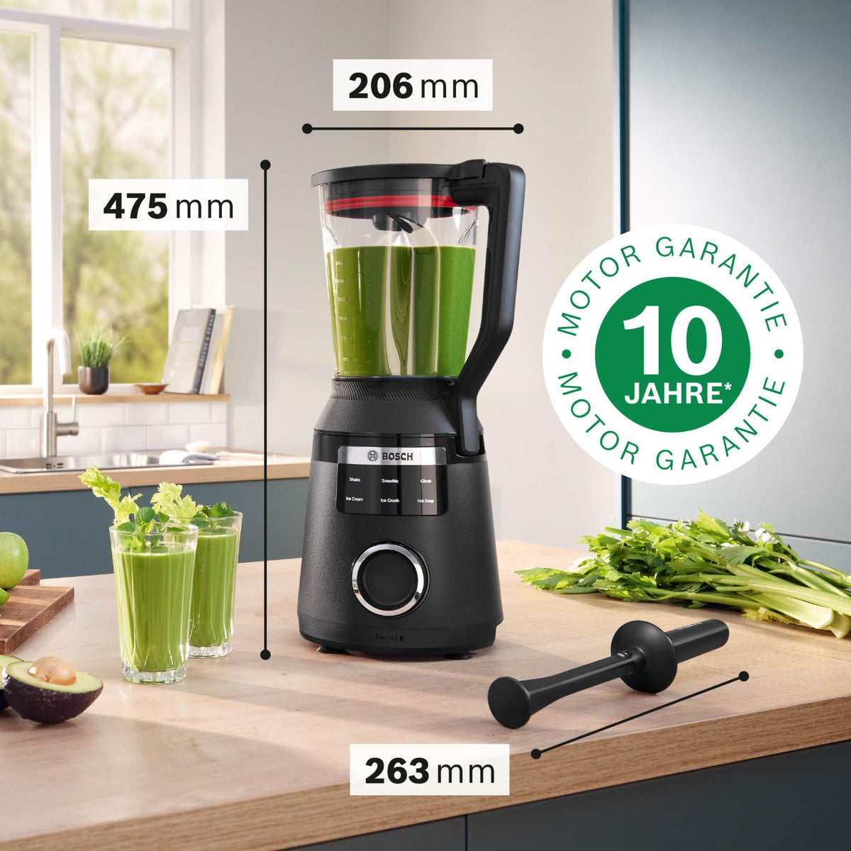 Bosch Highspeed Blender, Smoothie Maker, 45,000 RPM, 6 Programs (including hot soup & cleaning), 2 L Mixing Container, dishwasher-safe parts, Made in Europe, 1800W, VitaPower Series 6 MMBD665B1