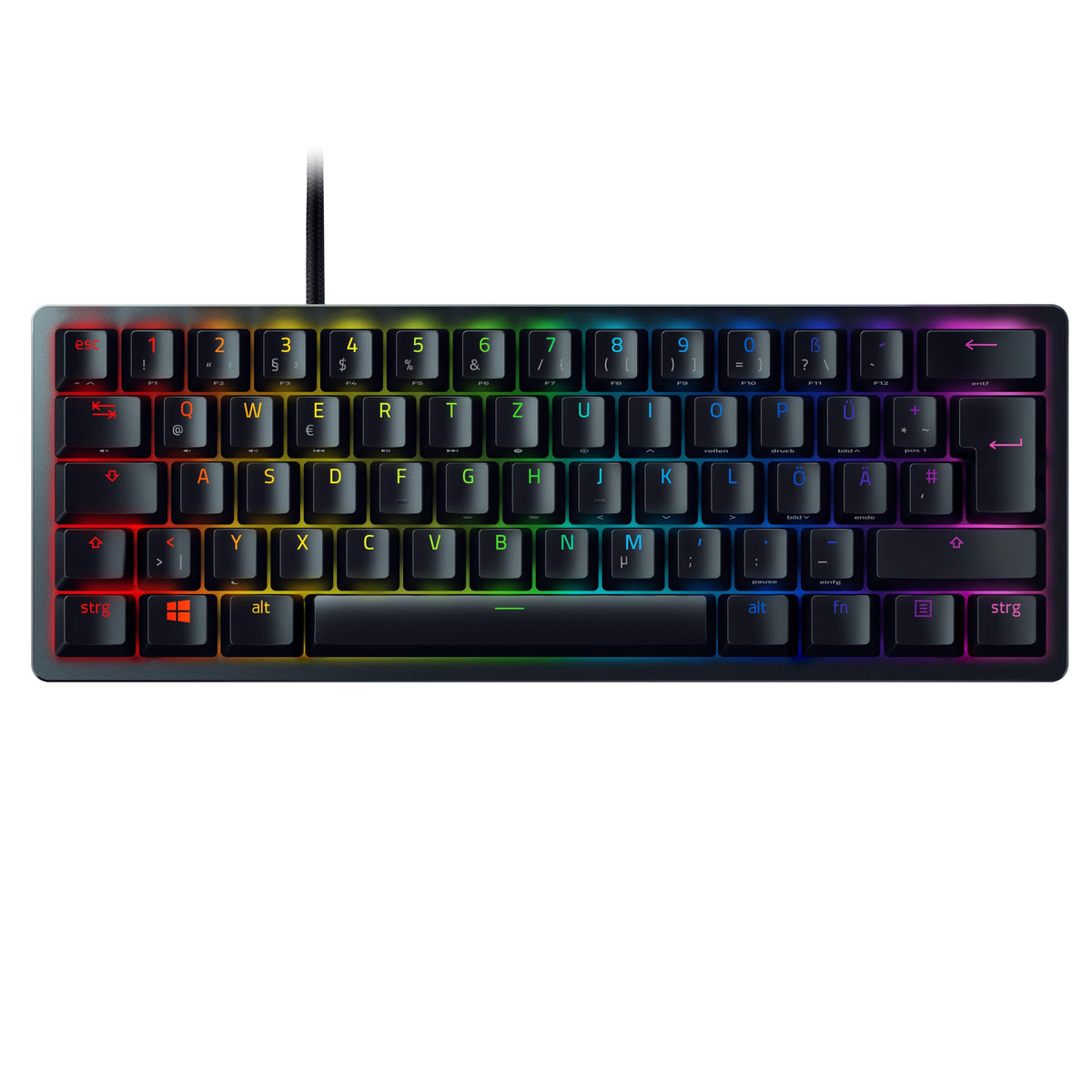 Razer Huntsman Mini (Purple Switch) - Compact 60% Gaming Keyboard (Clicky Optical-Mechanical Switches, Doubleshot PBT Keycaps, Detachable USB-C Cable) QWERTZ DE-Layout | Black - RZ03-03391700-R3G1