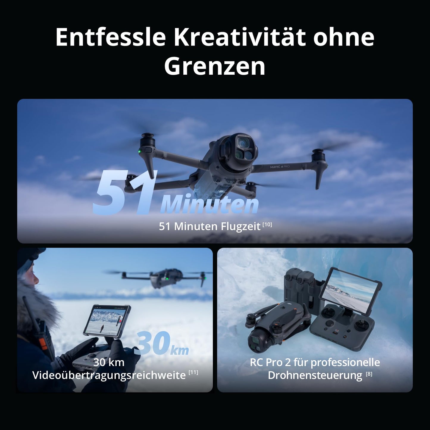 DJI Mavic 4 Pro 512GB Creator Combo, drone with DJI RC Pro 2, flagship triple camera drone with 100 MP 4/3 CMOS Hasselblad camera, 51 min. max. flight time, three batteries, charging station and more - 6937224110014