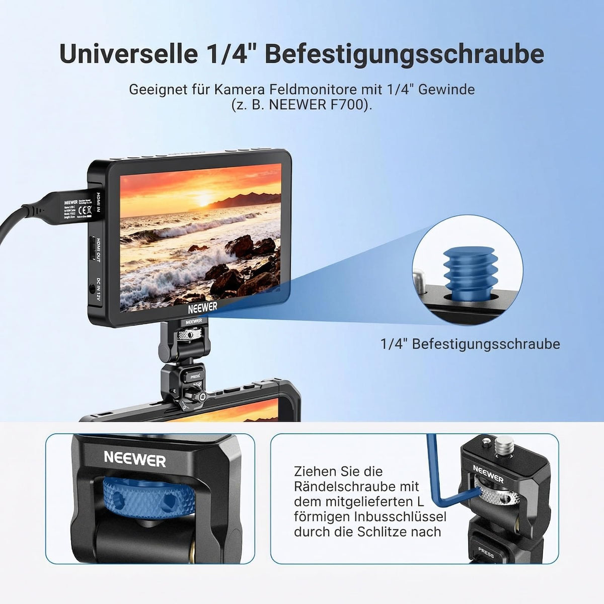 NEEWER suport rapid pentru monitor, montare pentru suport de telefon, stabilizator video, accesorii pentru fotografie mobilă compatibile cu iPhone, Samsung, Android, cameră F700, monitor de câmp, PA127 - 10107830