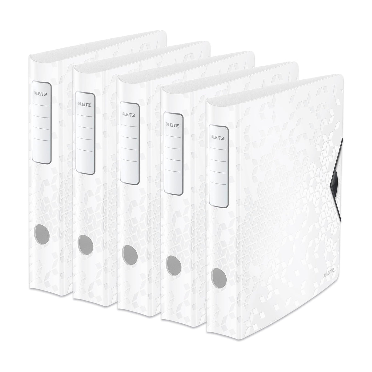 Leitz quality folder 180° Active WOW, pack of 5, A4, narrow, rounded spine, 6.5 cm wide, elastic band closure, light polyfoam, plastic folder, WOW series, white, 11070001 - 11070001-5