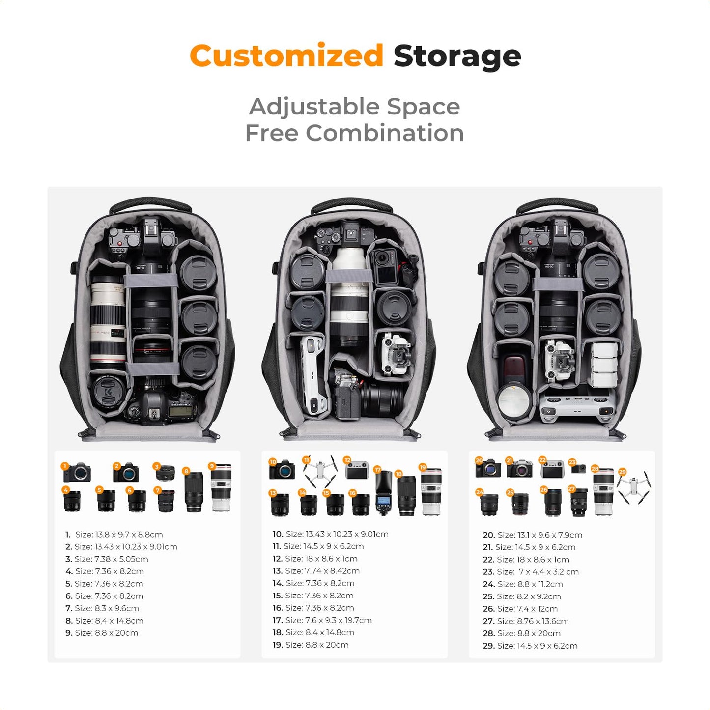 K&F CONCEPT camera backpack photo backpack with hard shell camera bag with 15.6 inch laptop compartment and rain cover, backpack for drones - KF13.134