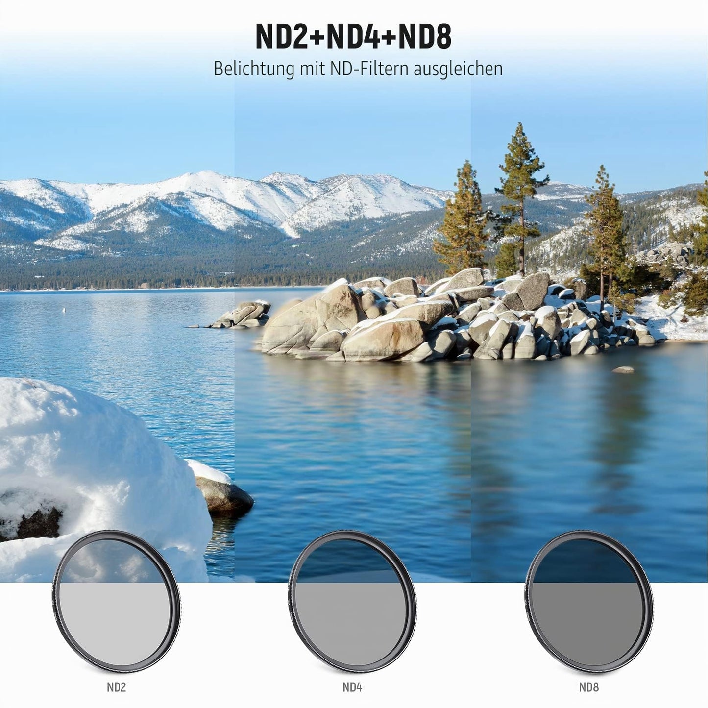 NEEWER 58mm ND Filter Kit and Lens Accessories, ND2 ND4 ND8 UV FLD CPL (Circular Polarizing) Filter Set with Lens Cap/Tulip Lens Hood - 10088184