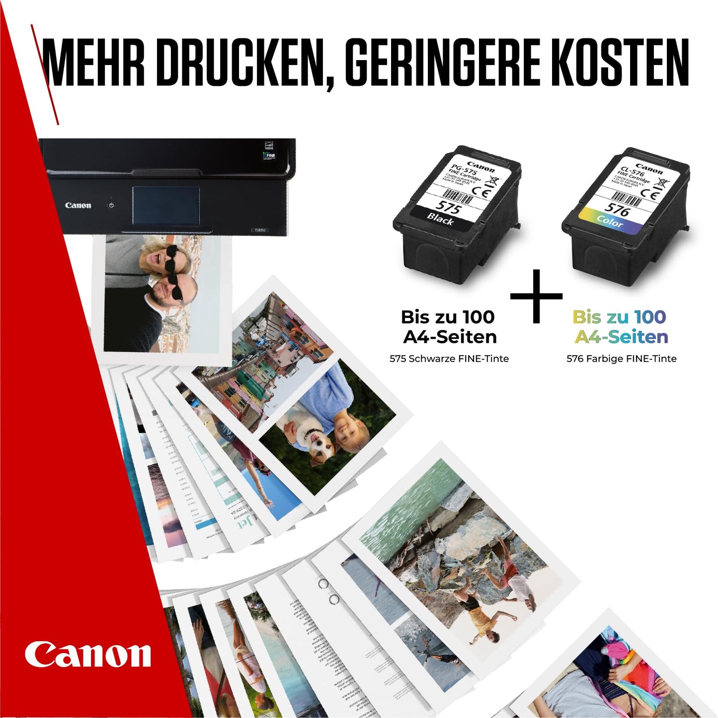 Canon Ink Cartridges & Paper Multipack - PG-575/CL-576 Original Printer Cartridges Pack of 2 (1 x Black, 1 x Color) & 4x6 Photo Paper (50 Sheets) - 5438C004