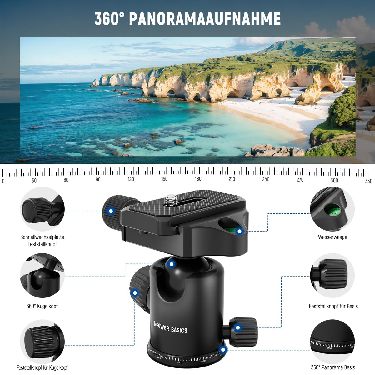 NEEWER Basics Camera Tripod Monopod, 71" Aluminum, Heavy Duty Portable Travel DSLR Phone Holder with 360° Ball Head Phone Holder Compatible with iPhone for Video Recording, TP15