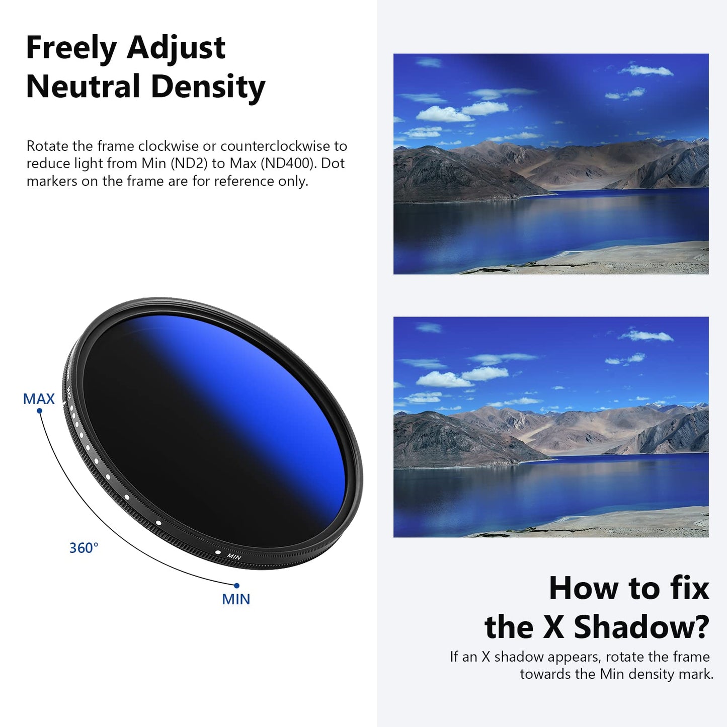 NEEWER ND2-ND400 Variable ND filter 77mm (1-9 stops) with multi-layer coating, waterproof, scratch-resistant, ultra-thin and variable, gray filter - NW