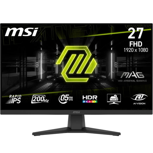 MSI MAG 272FDE, 27 inch, FHD, 1920x1080, Gaming Monitor, 200 Hz, 0.5 ms, HDR capable, AMD FreeSync Premium, eye-friendly, AI Vision, HDMI 2.0b, DP 1.2a, borderless, adjustable, VESA mount, Black - 9S6-3CE51T-009