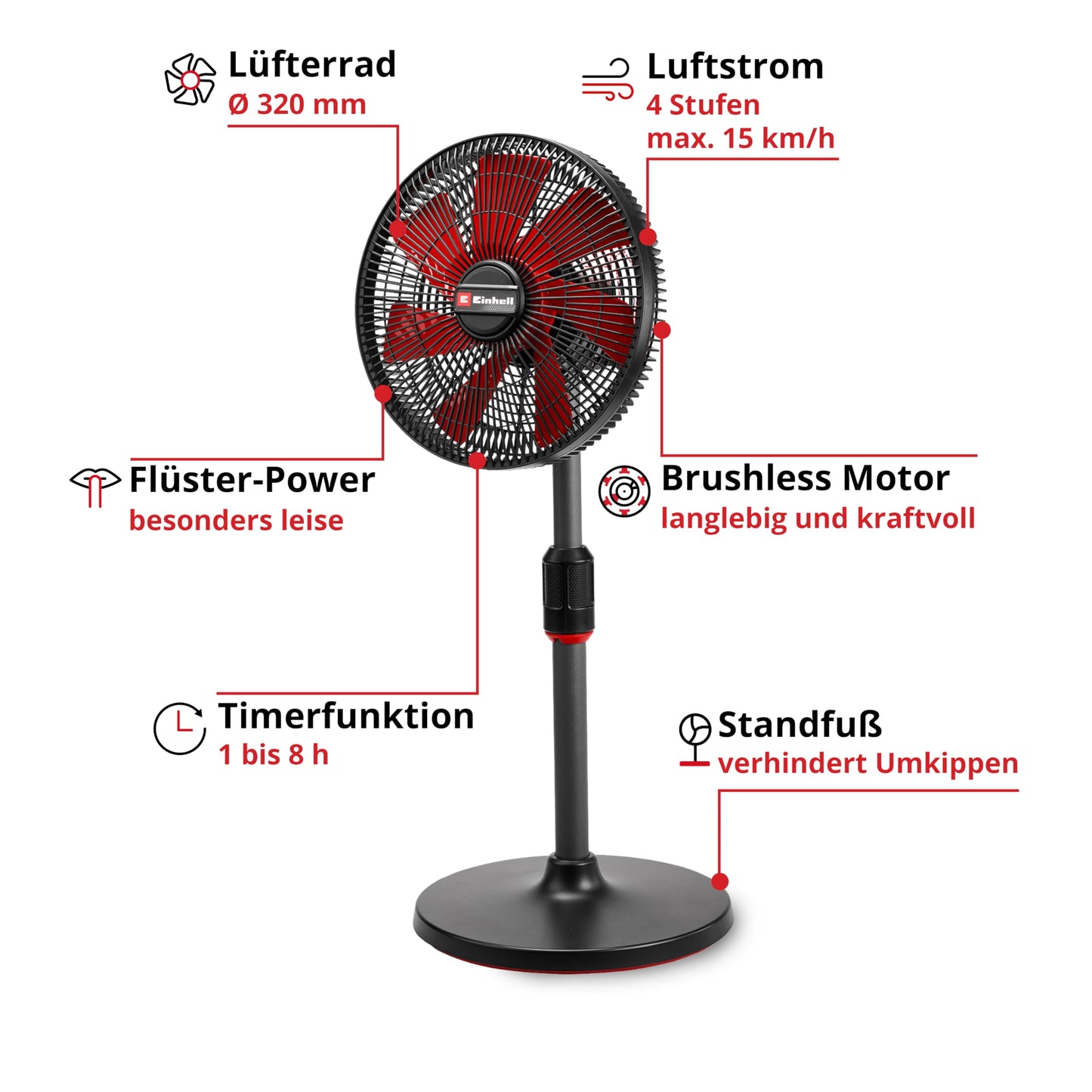 Einhell cordless fan GE-CF 18/320 P Li-Solo Power X-Change (18 V, stand fan, 4 speed levels, automatic swivel function, height adjustable, without battery) - 3408071