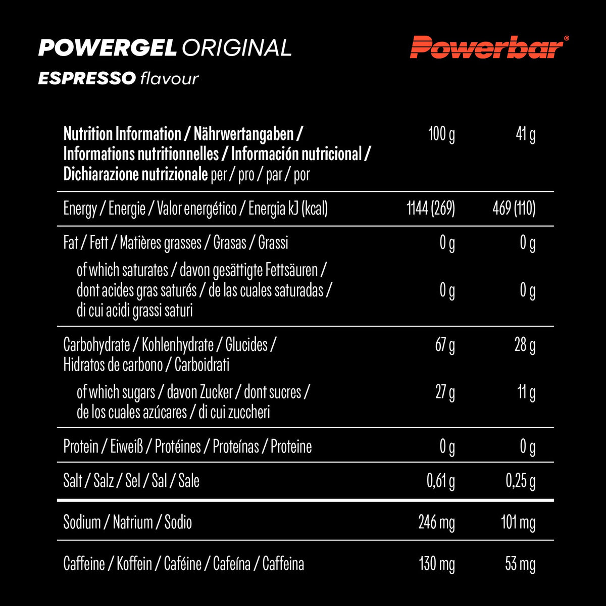 Powerbar PowerGel (24x41g) Espresso (cu cafeină) - Energie & Stamina - Gel de energie - 22030600