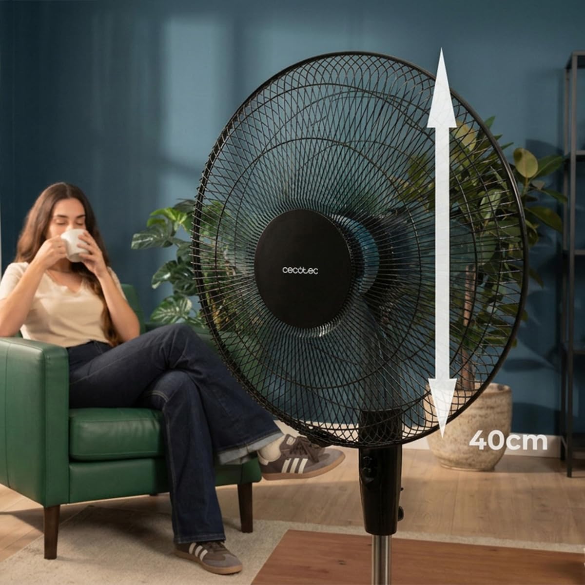 Cecotec pedestal fan EnergySilence 515 WindLite Pro. 56 W power, 40 cm diameter, 5 aerodynamic blades, 3 speed levels, automatic oscillation, telescopic rod and secure stand - A90_EU01_123500