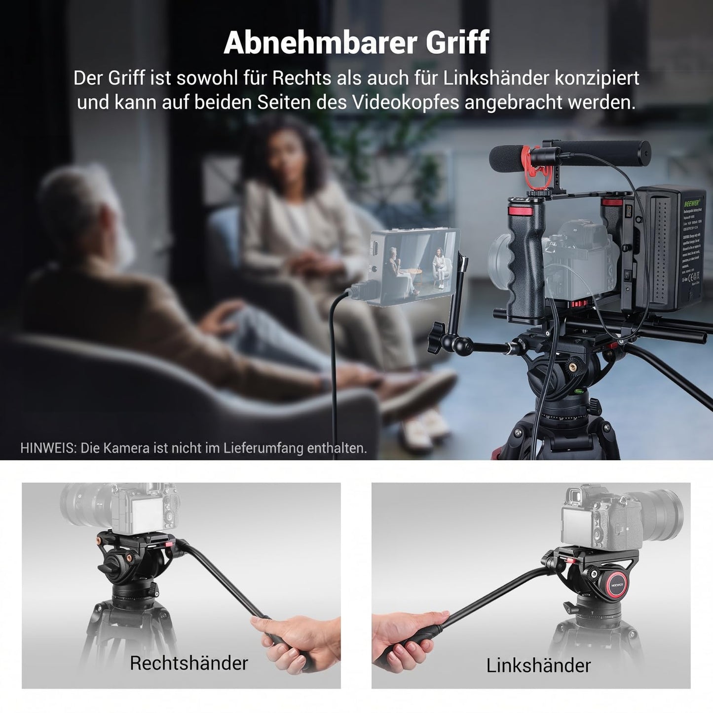 NEEWER 74" Pro Video Tripod with Fluid Head, QR Plate Compatible with DJI RS Gimbals, Heavy Duty Camera Tripod with Telescopic Handle Scaled Base for DSLR, Max Load 17.6lb/8kg, TP74
