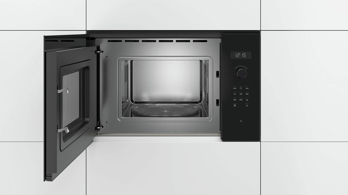 Bosch BFL524MB0 Serie 6 Built-in Microwave, 38 x 60 cm, 800 W, Turntable 25.5 cm, Left Door Hinge, AutoPilot 7, 7 Automatic Programs, Cleaning Assistance, LED Touch Display, Black