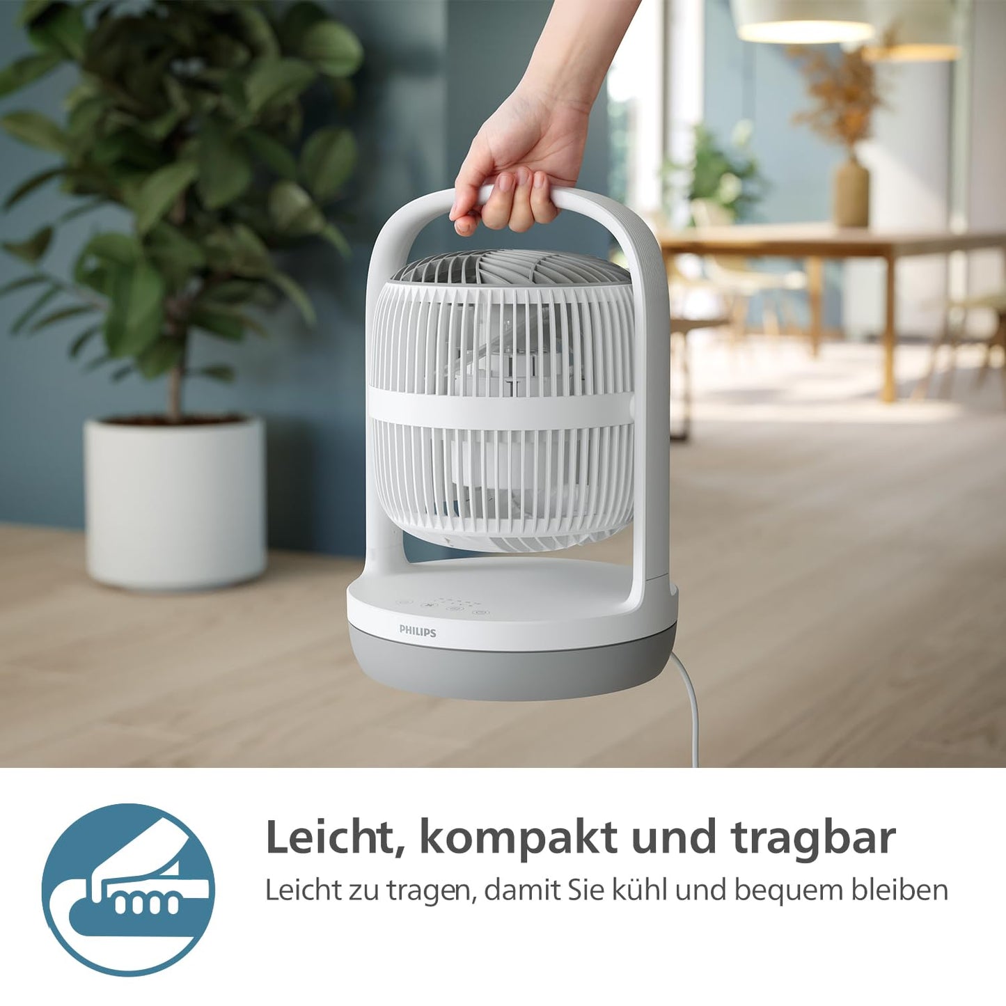 PHILIPS table fan series 2000. Strong & super quiet with SilentWings technology. 23dB. Air circulation. Tilt 180° adjustable. 12 hour timer. Bedroom, Home & Office. White (CX2050/00)
