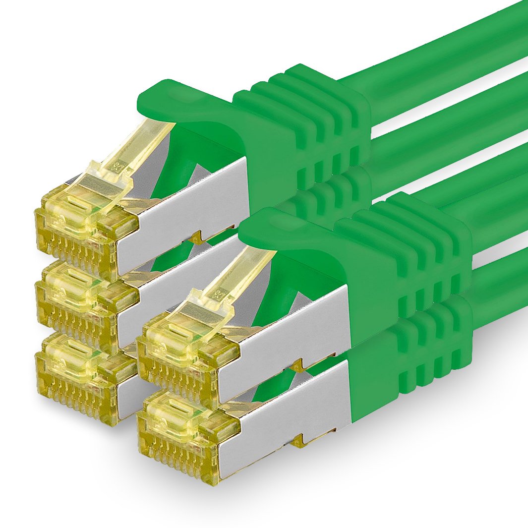 1aTTack.de Cat.7 Network Cable 5m Green Pack of 5 Cat7 Ethernet Cable Network LAN Cable Raw Cable 10 Gb s SFTP PIMF LSZH Set Patch Cable with Rj 45 Plug Cat.6a - 4251073616131