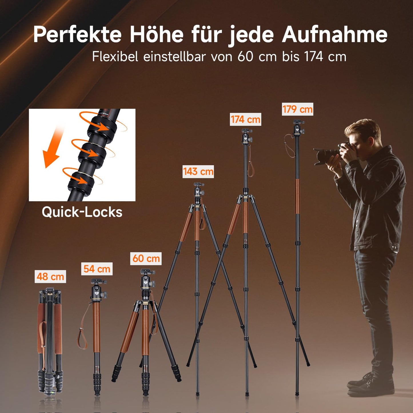 Rollei Camera Tripod C6i Carbon Heritage 174cm Tripod Camera 360° Ball Head Arca Swiss Compatible Tripod with Monopod Function Photo Tripod for DSLR & Smartphone, Camera Tripod Camera Tripod - 21662