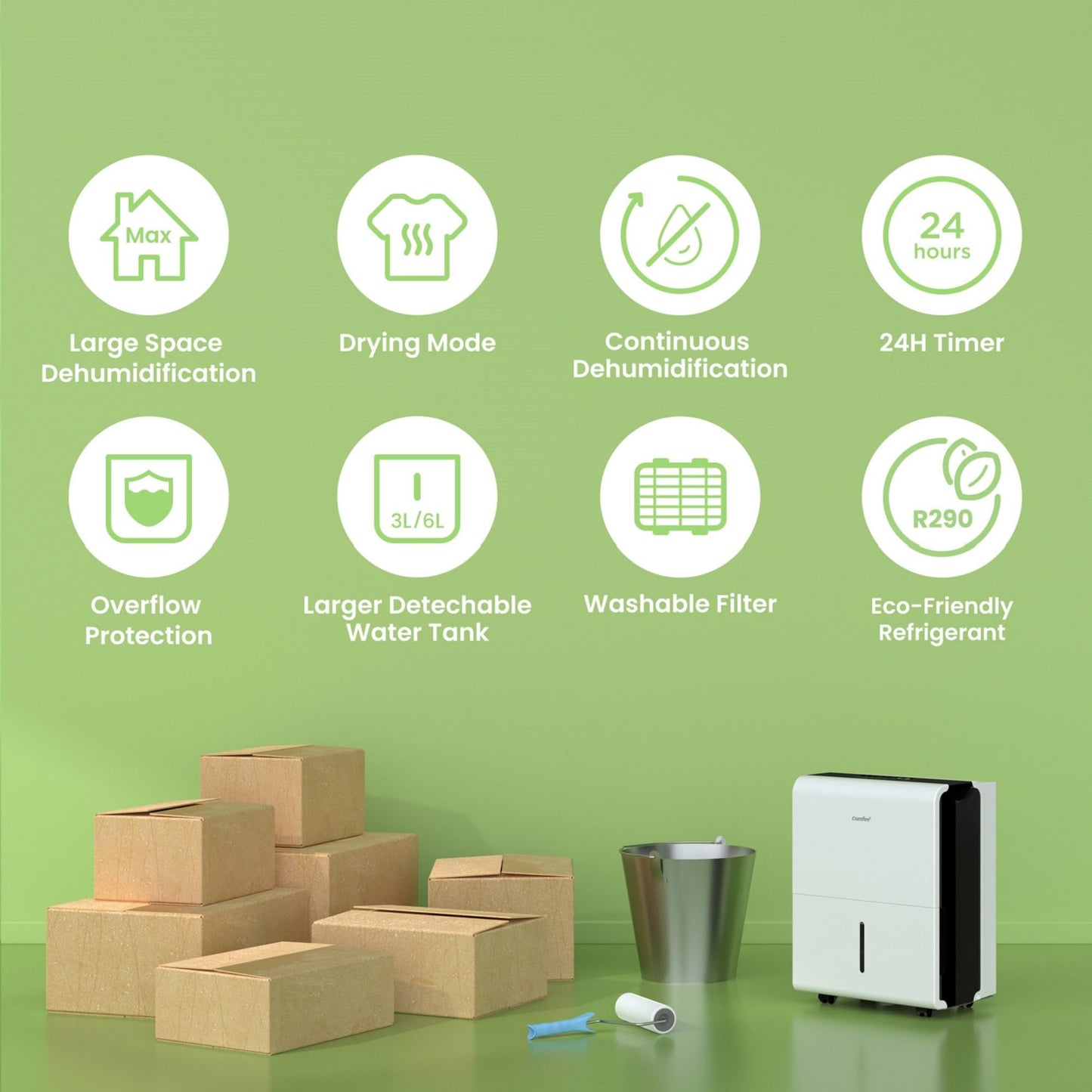 Comfee dehumidifier, 30 L/24 H, room size approx. 180 M³, 80 M², intelligent dehumidifier mode, for apartment, bathroom and basement, 24 H timer, water tank 3 L, white, MDDP-30DEN7