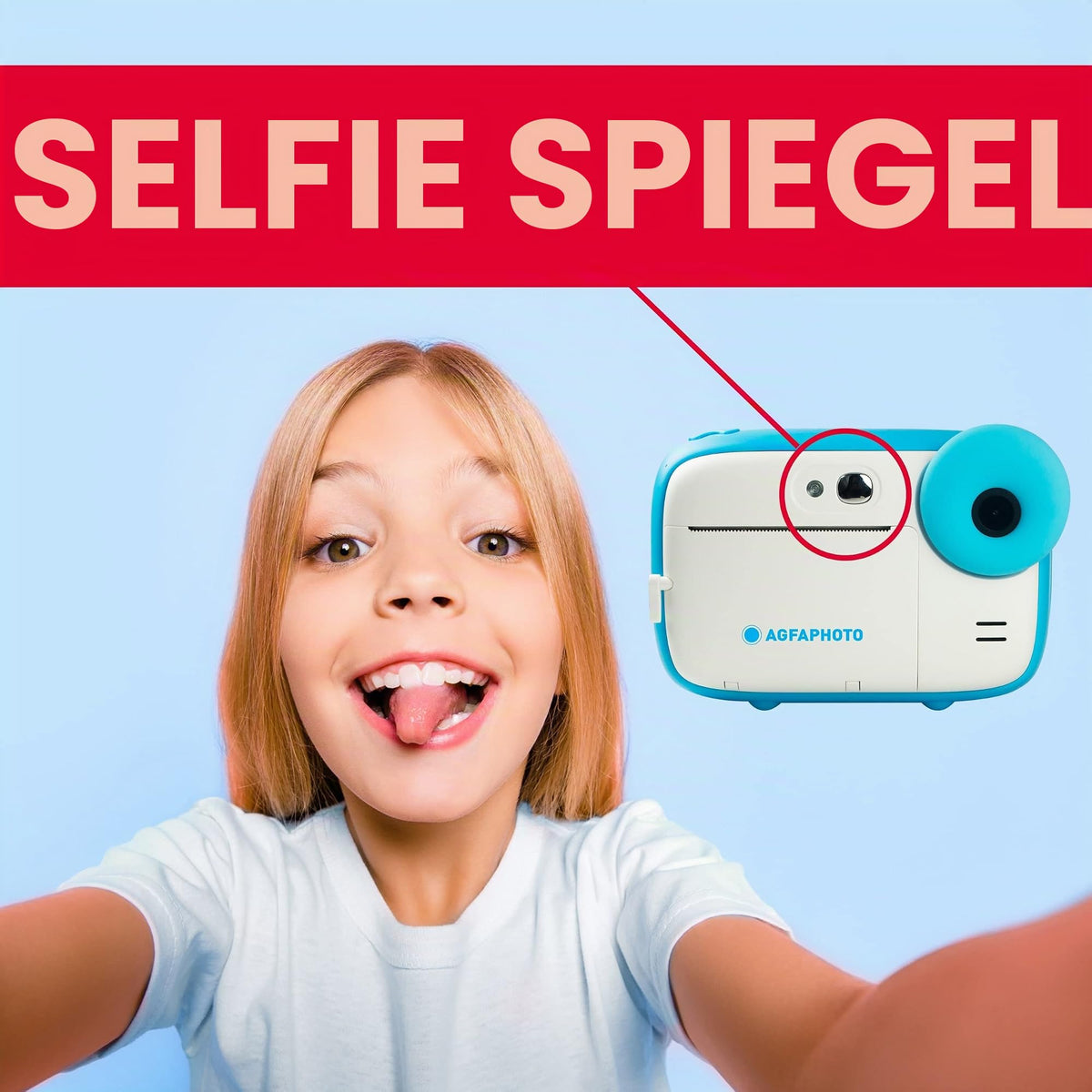 AGFA Photo Realikids Instant Cam + 3 rolls of thermal paper, ATP3WH – Instant camera for kids, 2.4-inch LCD display, lithium battery, selfie mirror, and photo filters – Blue - BARKICBL