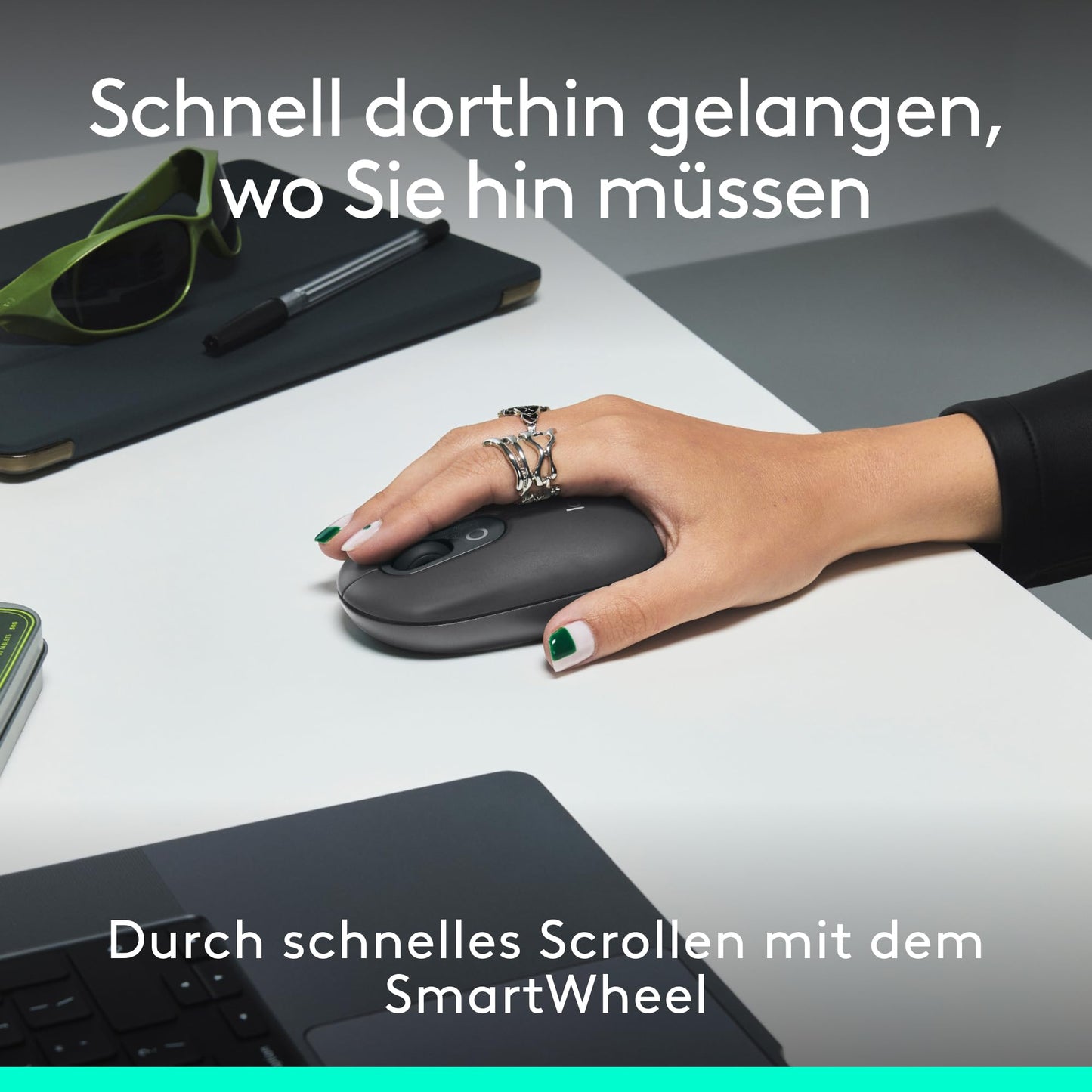 Logitech POP ICON Combo, Bluetooth keyboard and mouse set, comfortable typing, programmable buttons, quiet clicks, easy switch for up to 3 devices, QWERTZ DEU - graphite - 920-013106