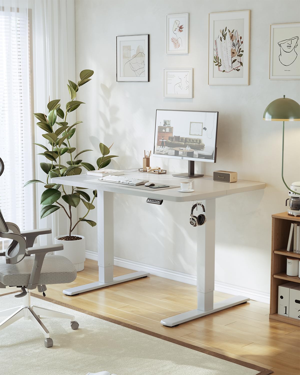 JUMMICO Birou reglabil pe înălțime cu port de încărcare USB, birou reglabil electric pe înălțime 100 x 60 cm, masă de stat-șezut, birou tip standing desk, masă de calculator reglabilă, birou standing desk, gri - 0403