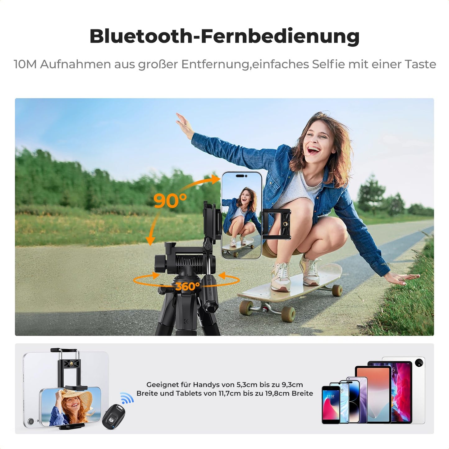 K&F CONCEPT Camera tripod S255A3+BV01, lightweight tripod with bag, 190 cm mobile phone tripod, tripod for Canon Nikon Sony camera/DSLR, tripod for smartphone, travel tripod with mobile phone tablet holder (black)
