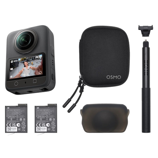 DJI Osmo 360 Essential Combo, 360 camera with 1-inch 360° recordings, native 8K 360° video, 1.2m invisible selfie stick kit, extended battery life with 2 batteries - OQ001