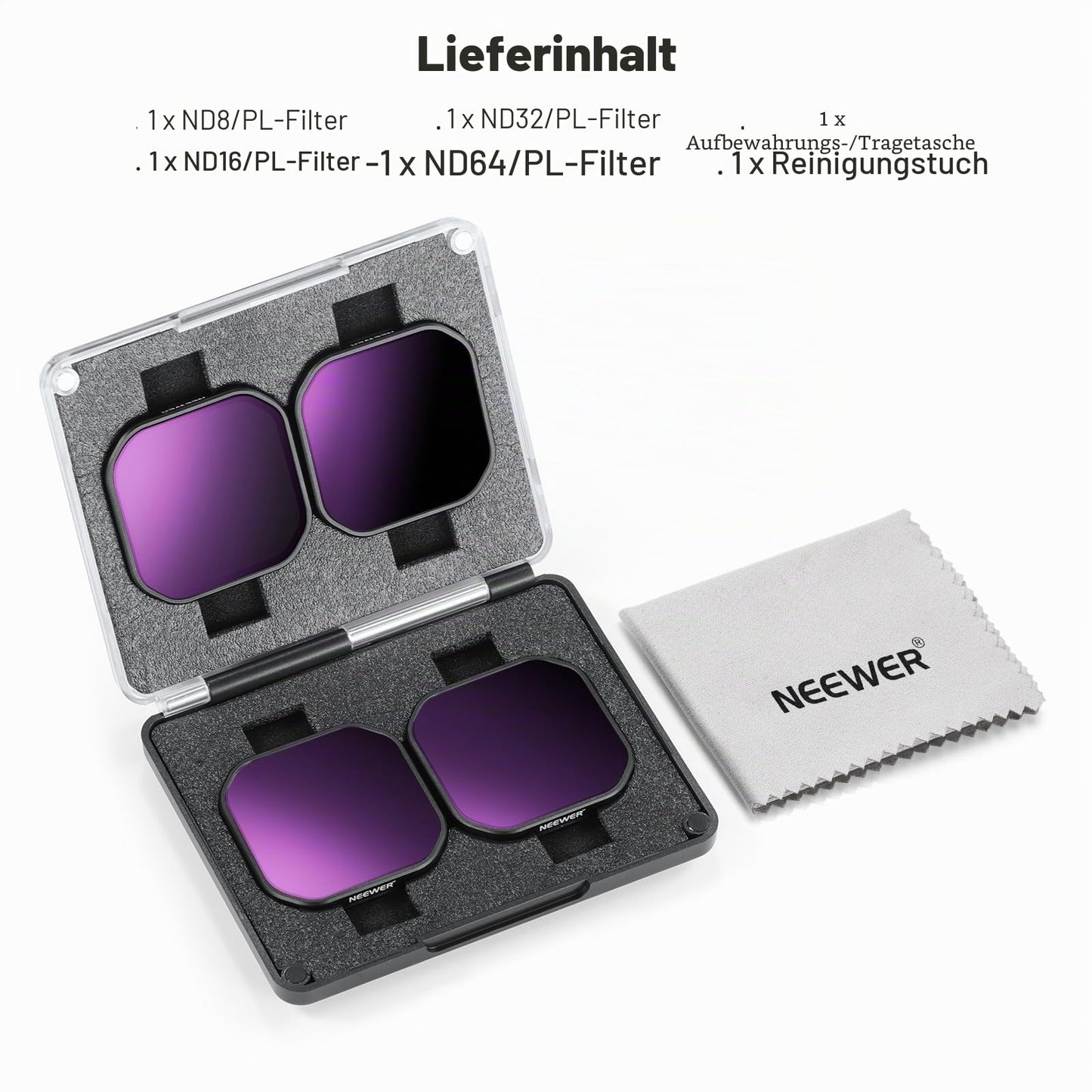 NEEWER Pack of 4 ND/PL filters compatible with Insta360 Ace Pro 2, ND8/PL+ND16/PL+ND32/PL+ND64/PL gray filter polarizing filter, not compatible updated version, new round lens protectors, FL91 - 10105316