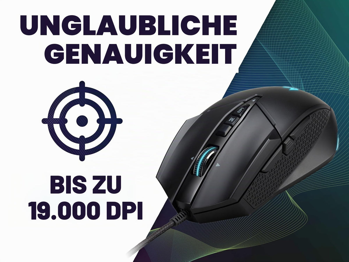 Acer Predator Cestus 335 Mouse de Gaming (19.000 DPI, 400 IPS Tracking, 10 butoane programabile, timp de reacție de 0,5 ms, iluminare RGB) negru/albastru - GP.MCE11.01Q