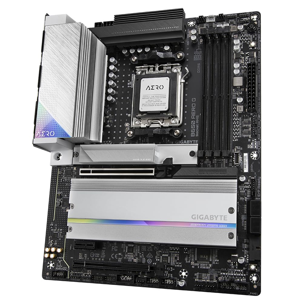 GIGABYTE B650 AERO G Motherboard - Supports AMD Ryzen 9000 series CPUs, up to 8000 MHz DDR5 (OC), 1x PCIe 5.0 + 2x PCIe 4.0 M.2, 2.5 GbE LAN, WiFi 6E, USB 3.2 Gen 2