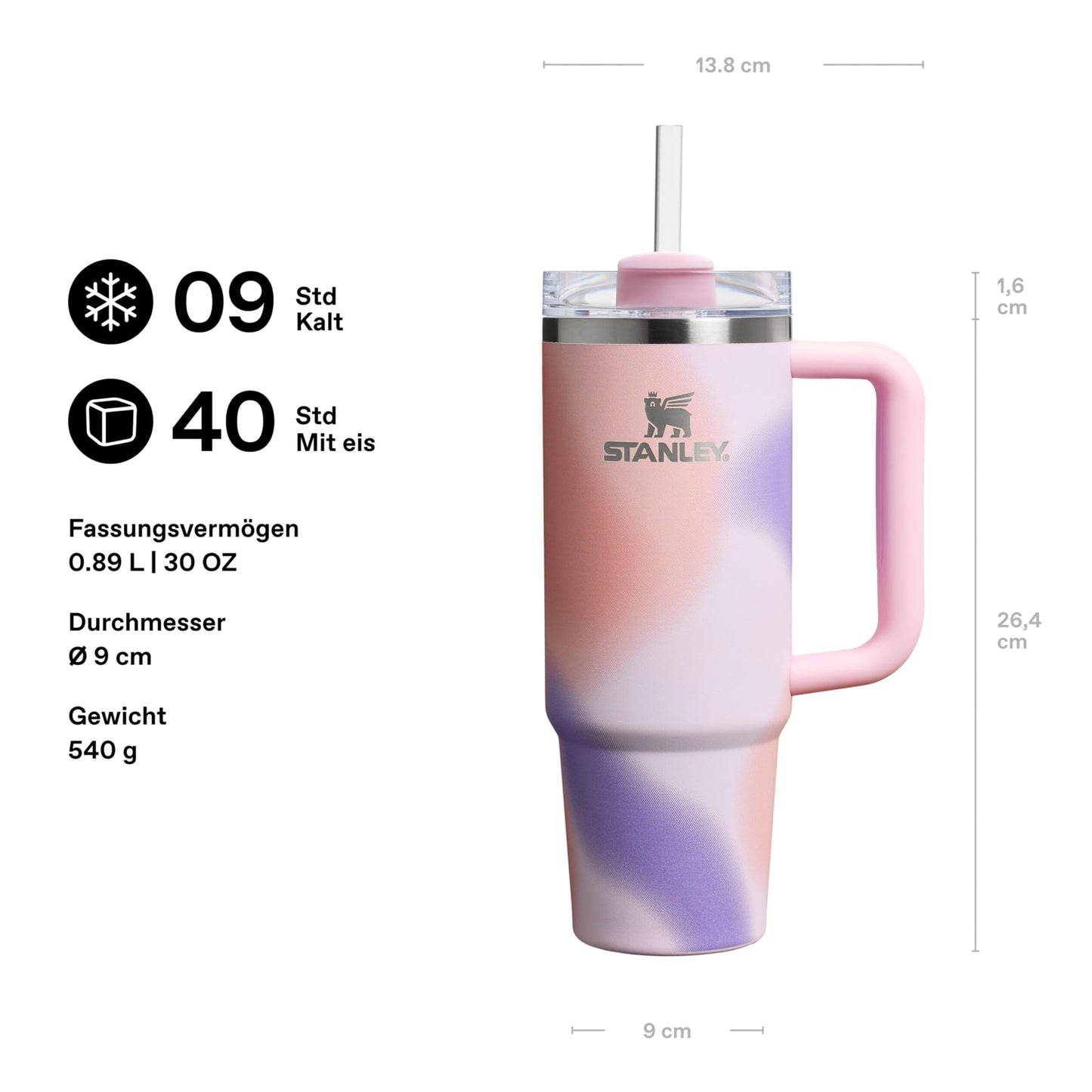 STANLEY 1913 Quencher H2.0 Flowstate Drinking Bottle with Straw 0.89L - Thermo Mug Cools Up to 9 Hours, 40 Ice Cooled - Thermos Bottle BPA Free Stainless Steel - Rose Petal Motion - 10-10829-402
