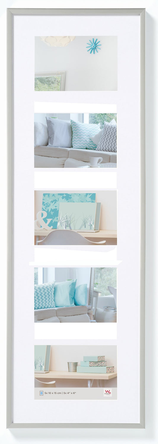 walther design picture frame silver 5x 10x15 cm gallery with passe-partout, New Lifestyle plastic frame KV515S