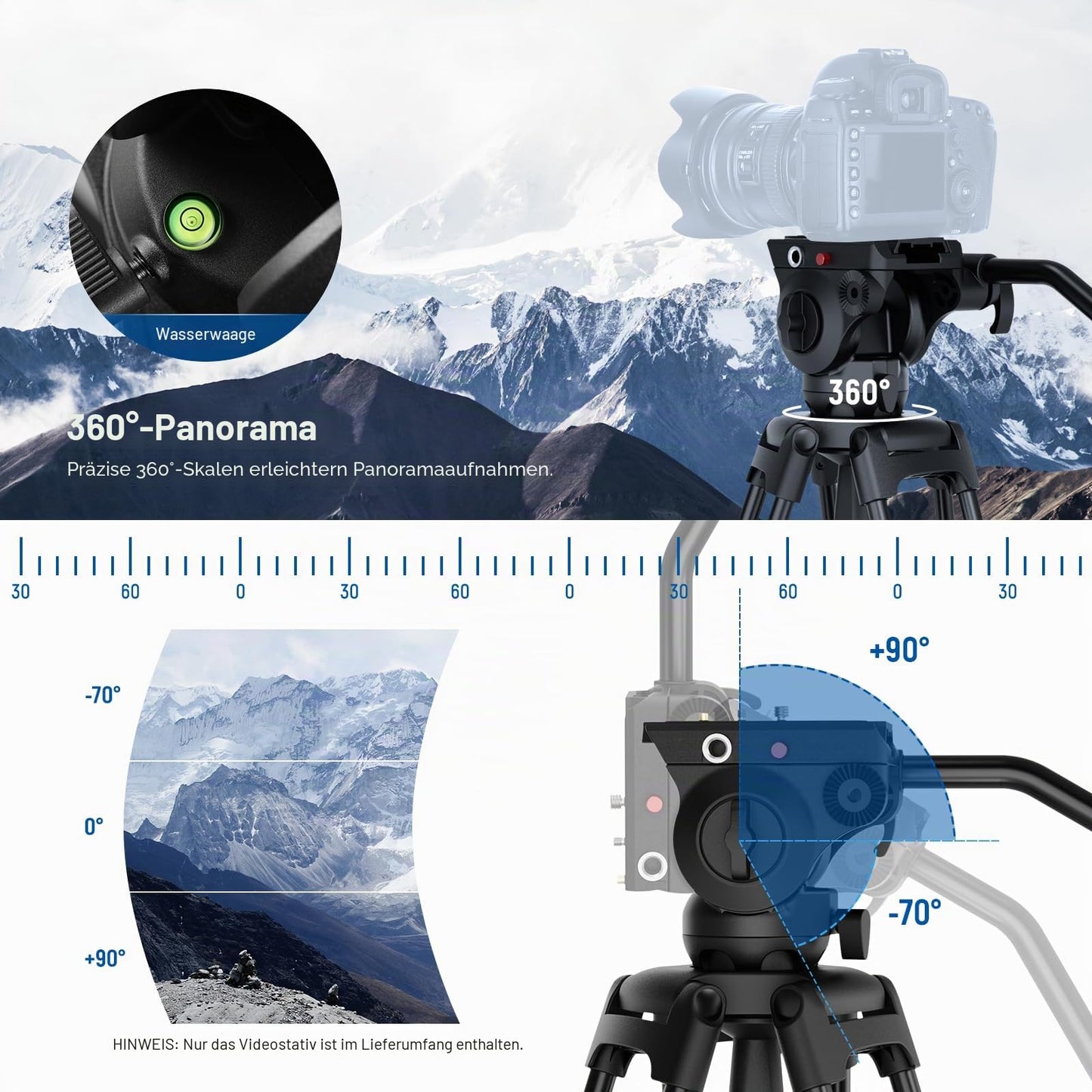 NEEWER Basic 74" video tripod with fluid head [basic version], metal camera tripod with gentle friction damping, center spreader, quick release plate compatible with 501, maximum load 17.6lb, TP37