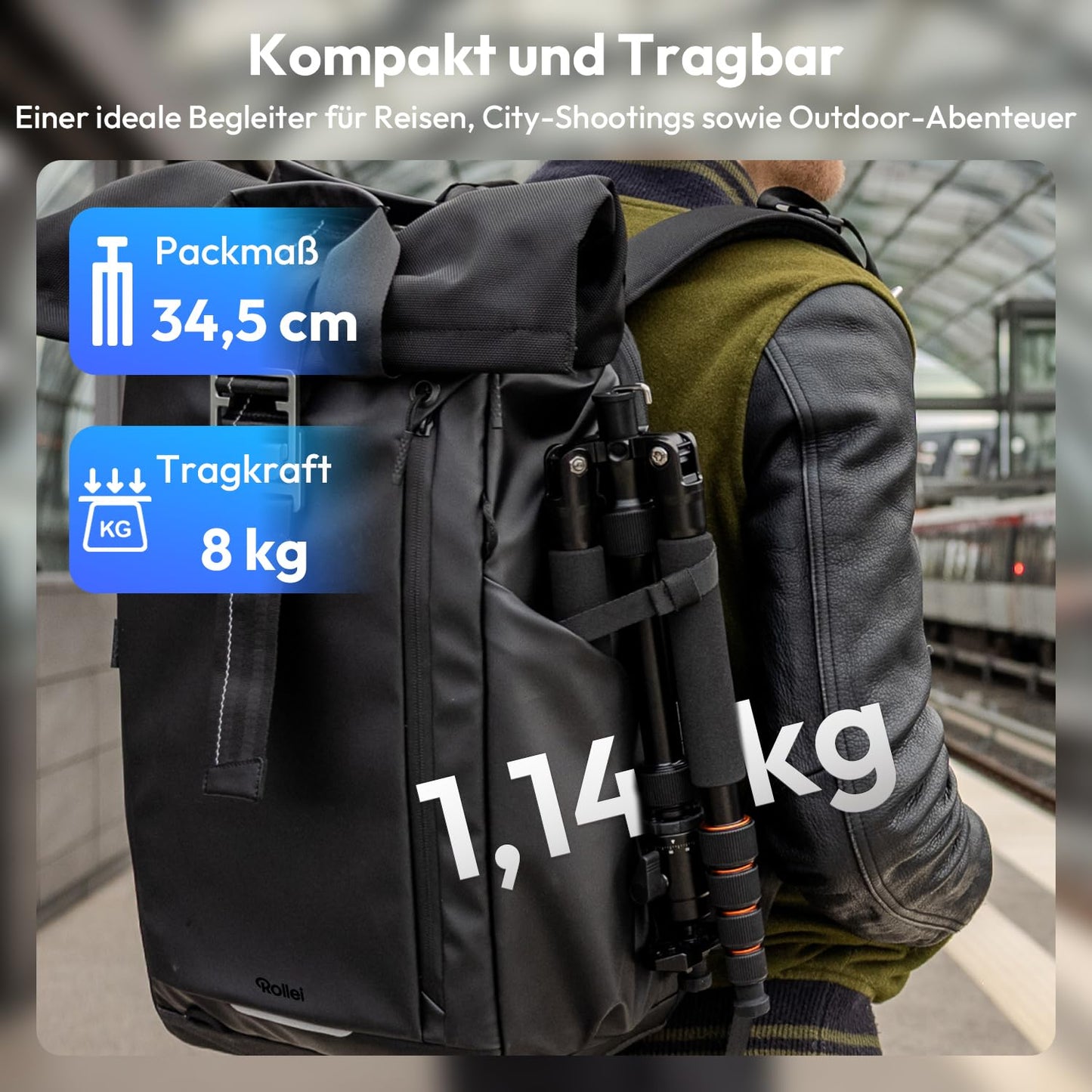 Rollei Compact Traveler No.1 Black, 145cm Tripod Camera Compact Lightweight Travel Tripod Made of Aluminum Photo Tripod with Ball Head Arca Swiss Compatible Camera Tripod & Monopod for DSLR and Smartphone - 22585