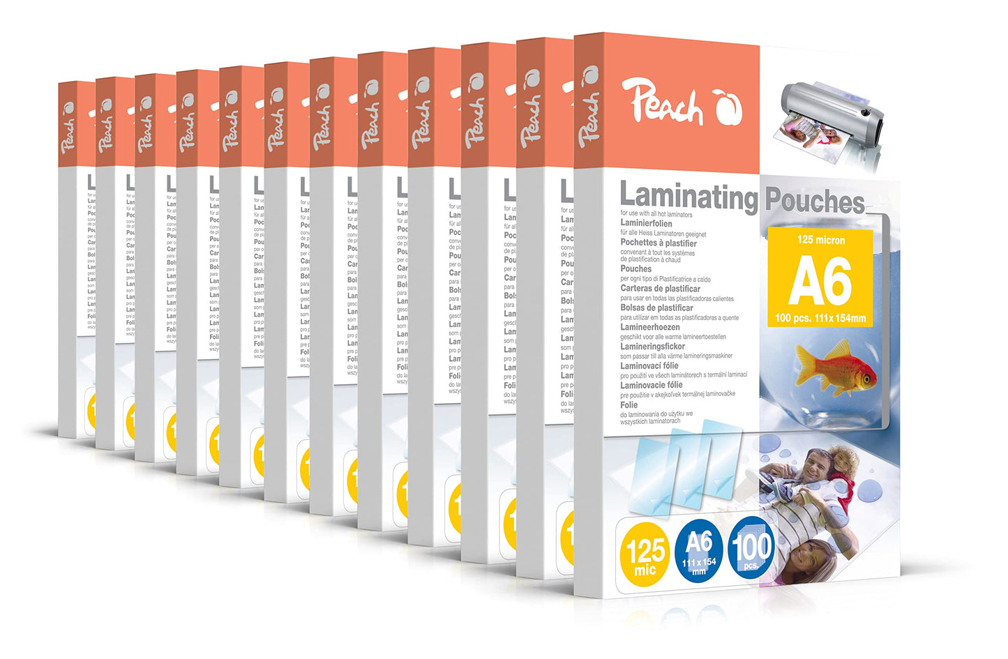 Peach laminating film A6-125 mic - 12x100 pouches - glossy - premium quality for best laminating results - compatible with devices from all brand manufacturers - PP525-0412A